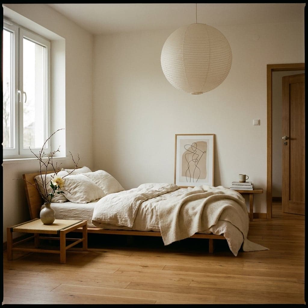 Salon w Gdyni w stylu Japandi, render Dekorai